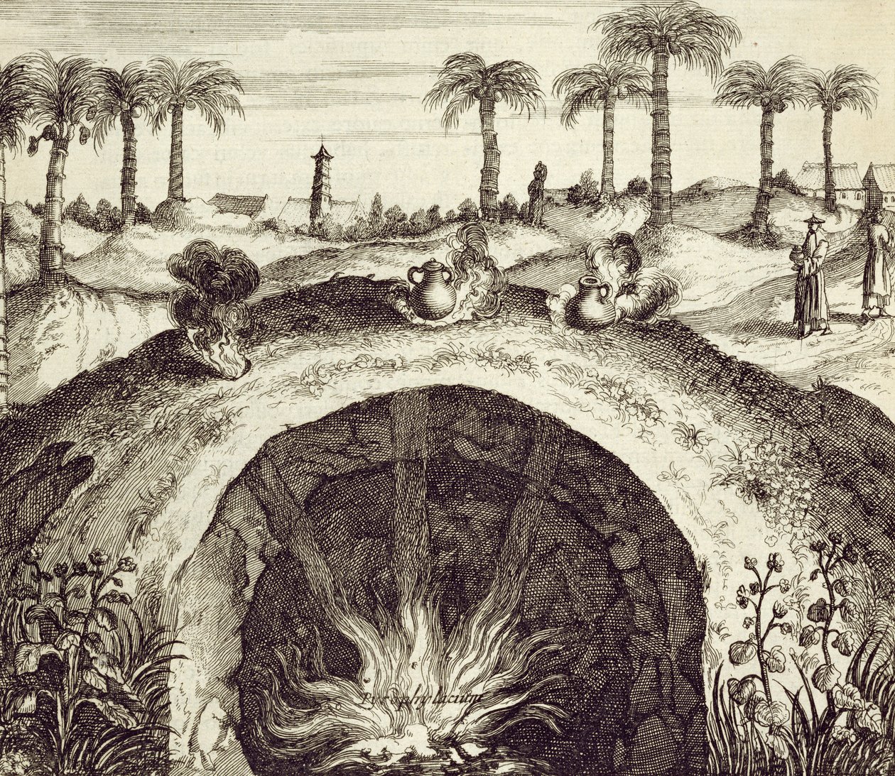 Een gigantische ondergrondse stoomkoker, uit China Illustrated door Athanasius Kircher (1601-80) 1667 door Dutch School