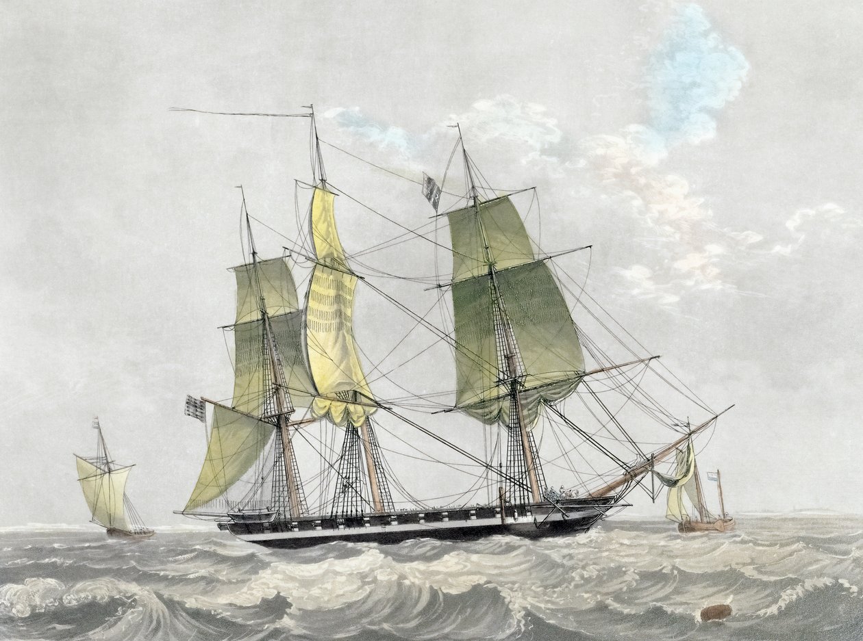 Amerikaanse marinekorvet onder zeil, begin 19e eeuw door Dutch School