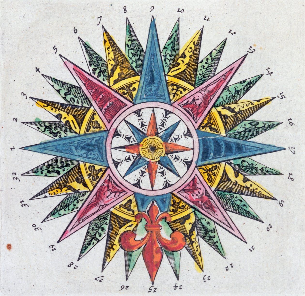 Windroos, uit een Blaue Atlas, gepubliceerd in Amsterdam, 1697 door Dutch School