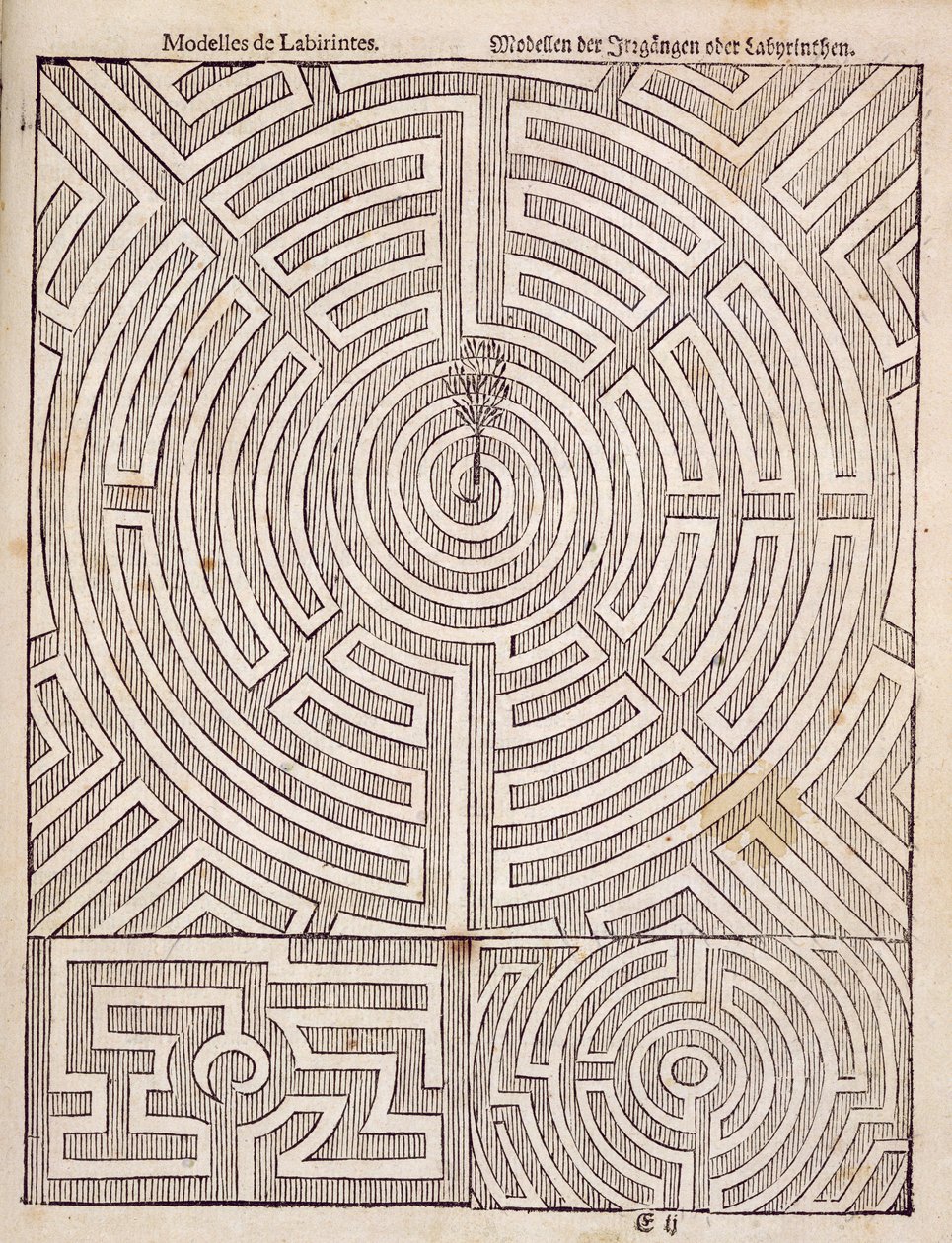Ontwerpen voor doolhoven, uit De Nederlandse Tuinman door Johann van der Groen, gepubliceerd 1699 door Dutch School