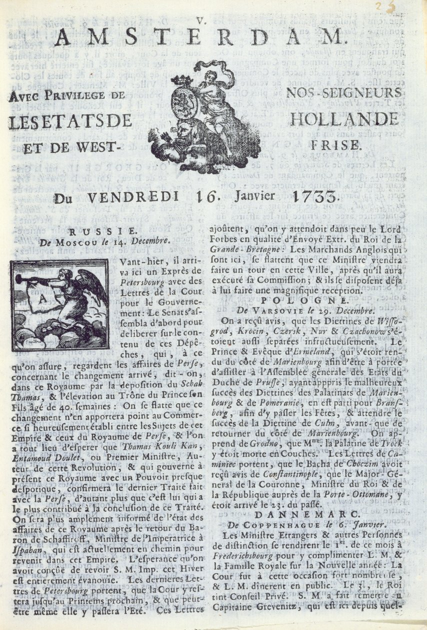 Voorpagina van La Gazette d