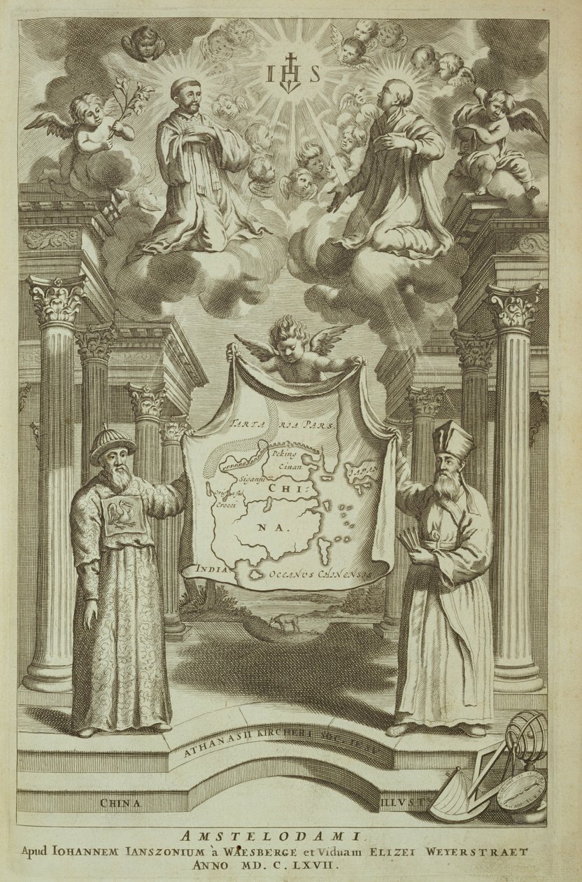 Frontispice van China Illustrated door Athanasius Kircher (1601-80) 1667 door Dutch School