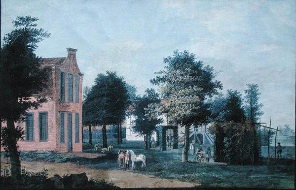 Jagers in een tuinomgeving, ca. 1770 door Dutch School