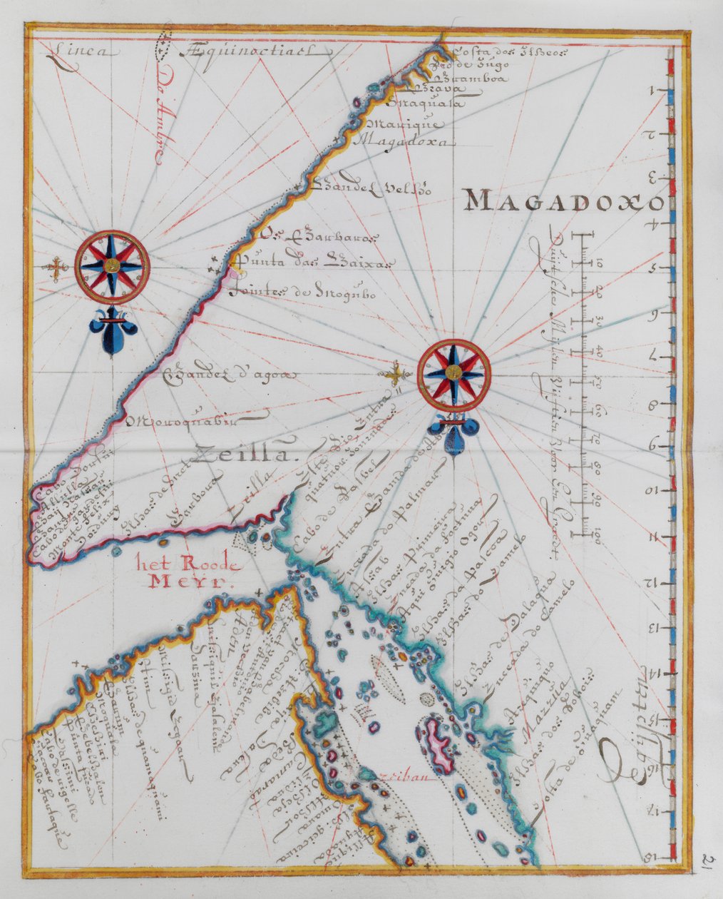 Kaart van Magadoxo, Zanzibar. door Dutch School
