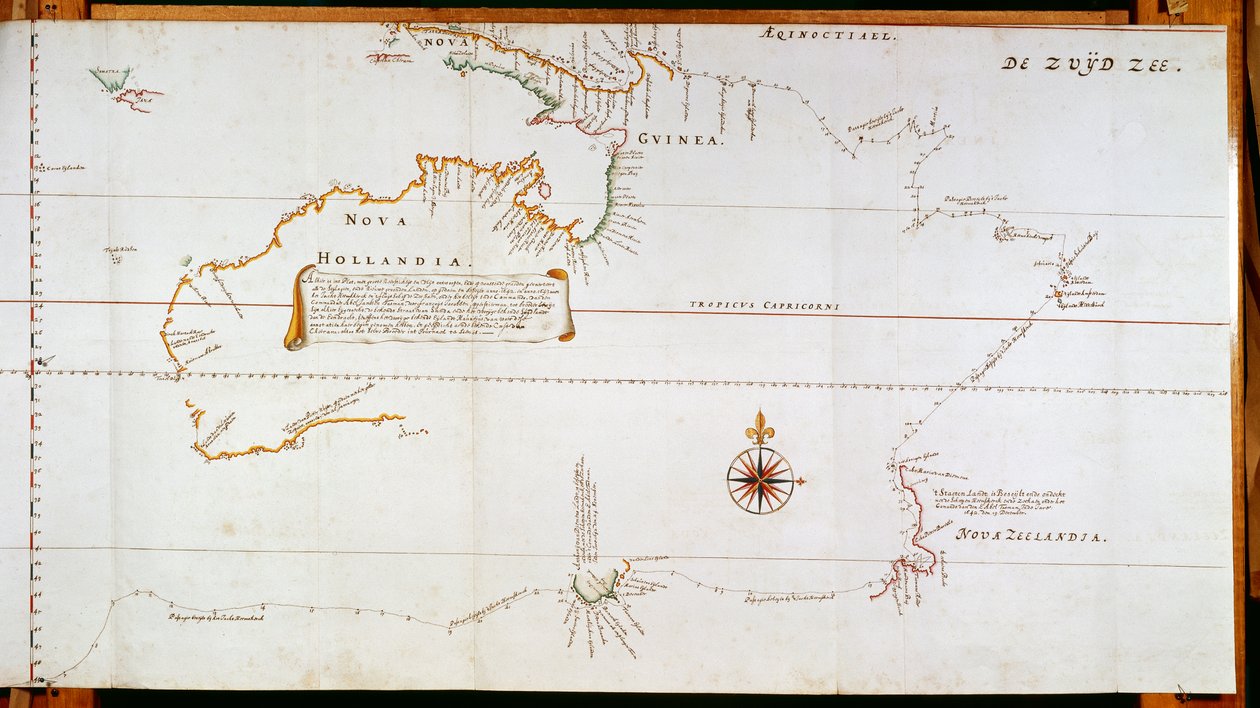 Kaart van Nieuw-Holland, nu Australië, en van Nieuw-Zeeland door Dutch School