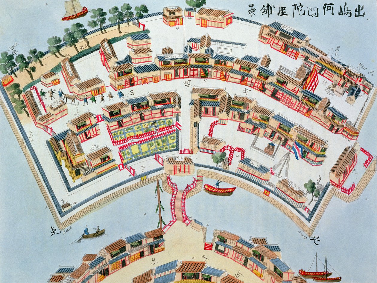 Plan van de Nederlandse fabriek op het eiland Desima bij Nagasaki, uit Illustrations of Japan door Isaac Titsingh (ca. 1740-1812), gepubliceerd Londen, 1822 door Dutch School