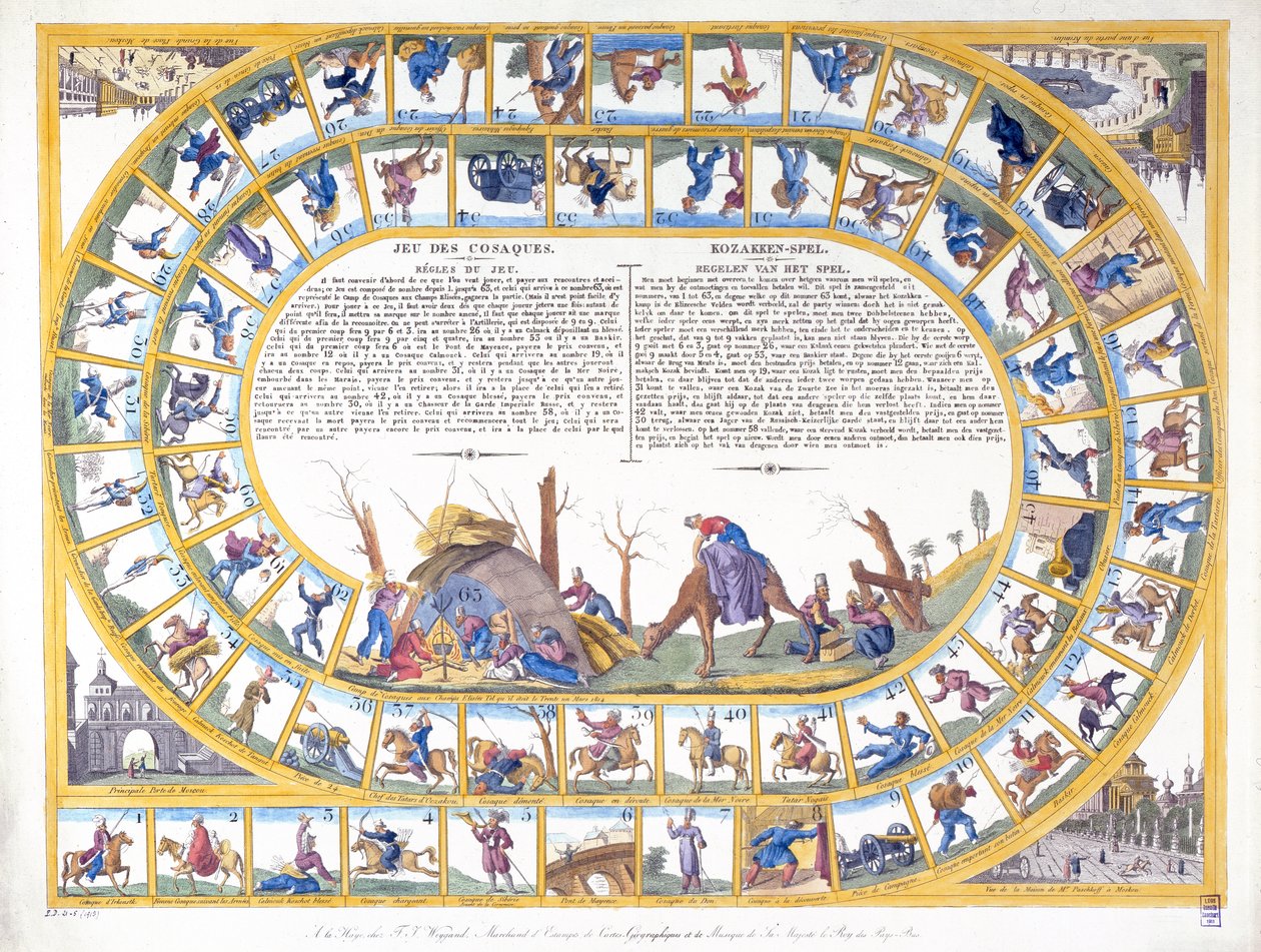Het Kozakkenspel met illustraties van verschillende soorten Russische soldaten, c.1815-16 door Dutch School