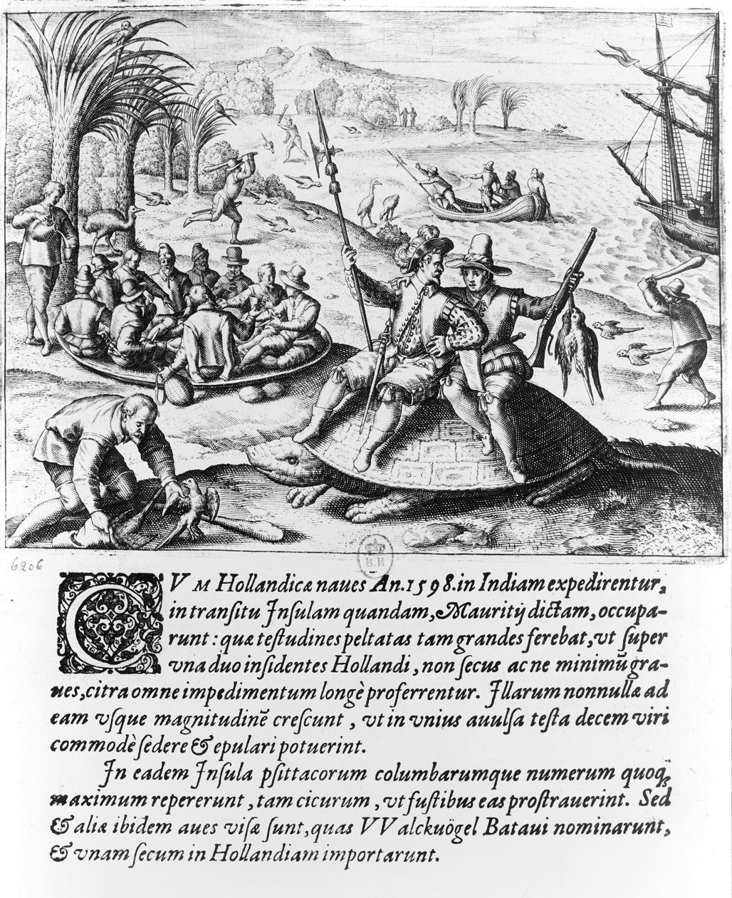 De Nederlanders op Mauritius in 1598, gegraveerd door de Bry door Dutch School