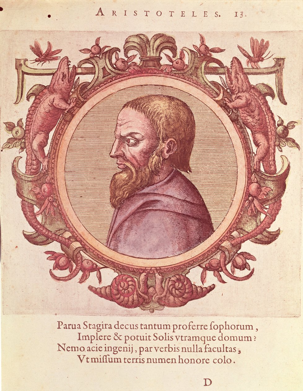 De filosoof Aristoteles (384-322 v.Chr.), illustratie uit Veterum et Recentium Medicorum Philosophorumque Icones door Johannes Sambucus, gepubliceerd door Plantin in Antwerpen 1574 door Dutch School