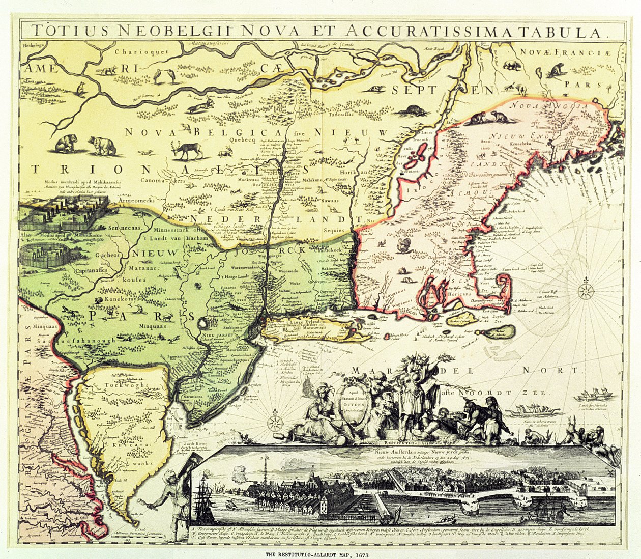 De Restitutio-Allardt Kaart van Nieuw Amsterdam, gegraveerd en uitgegeven door Carolus Allardt, 1673 door Dutch School