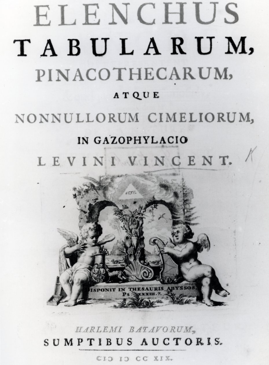 Titelpagina voor Elenchus Tabularum door Levinus Vincent, gepubliceerd in 1719 door Dutch School