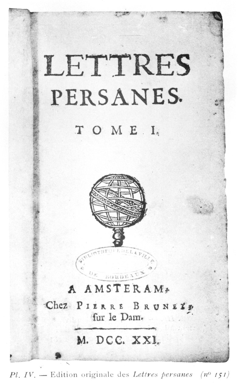 Titelpagina van Les Lettres Persanes door Charles de Montesquieu (1689-1755) 1721 door Dutch School
