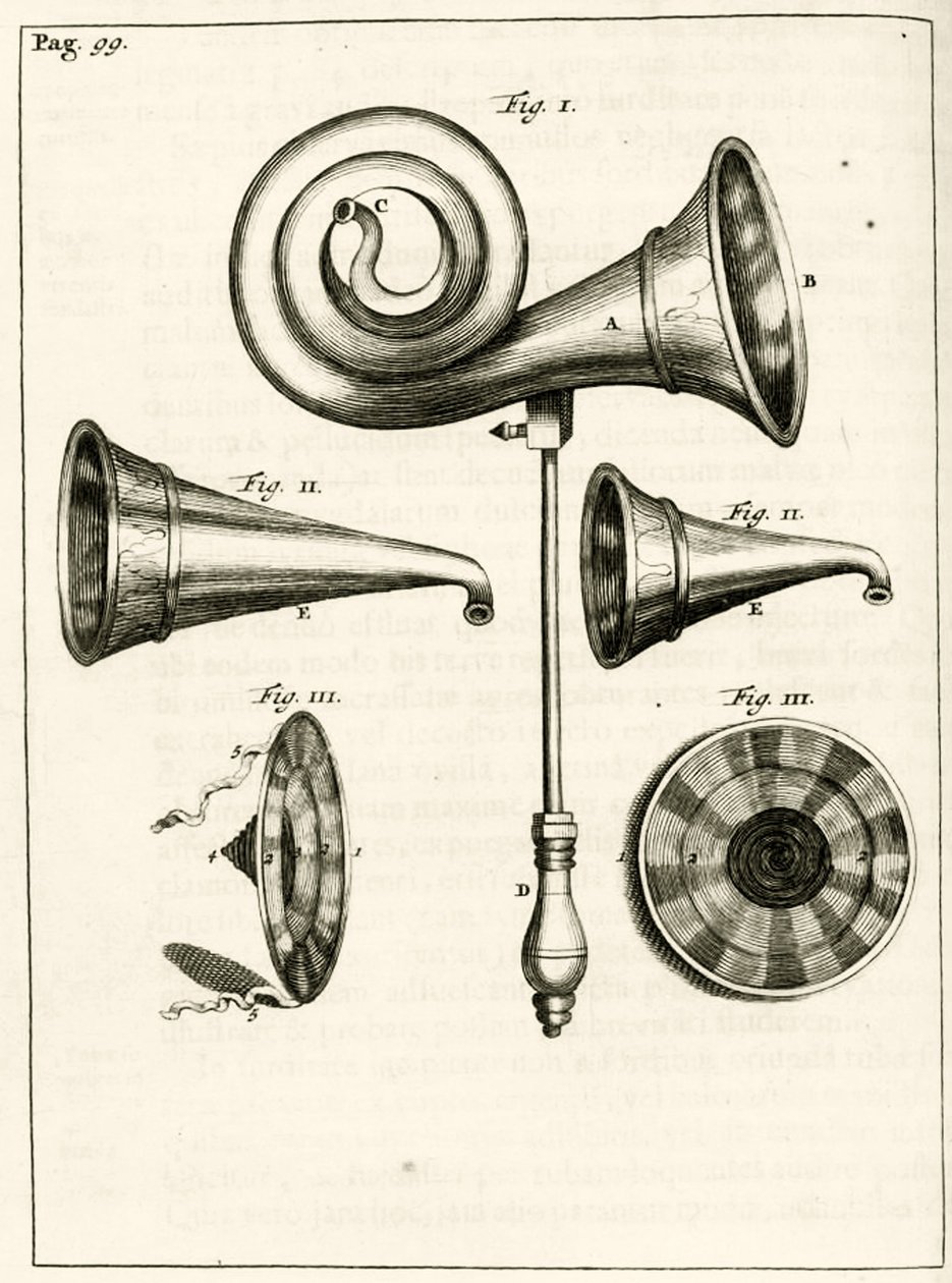 Verschillende gehoorapparaten, uit Exercitationes Practicae circa Medendi Methodum door Frederik Dekkers, 1694 door Dutch School