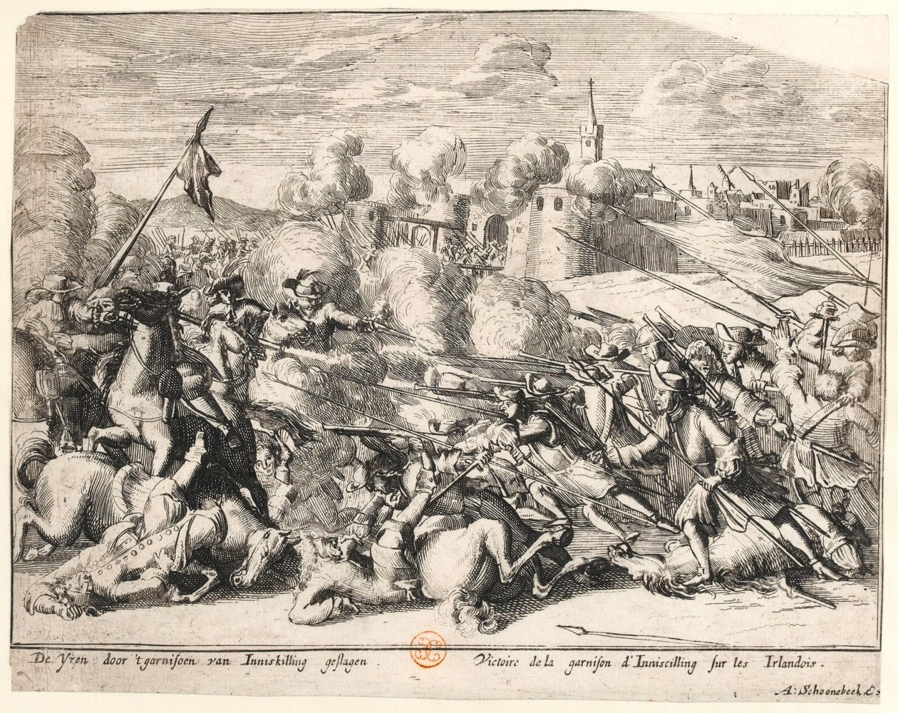Overwinning van het Enniskillen garnizoen op de Ieren in 1689, ca. 1691 door Dutch School