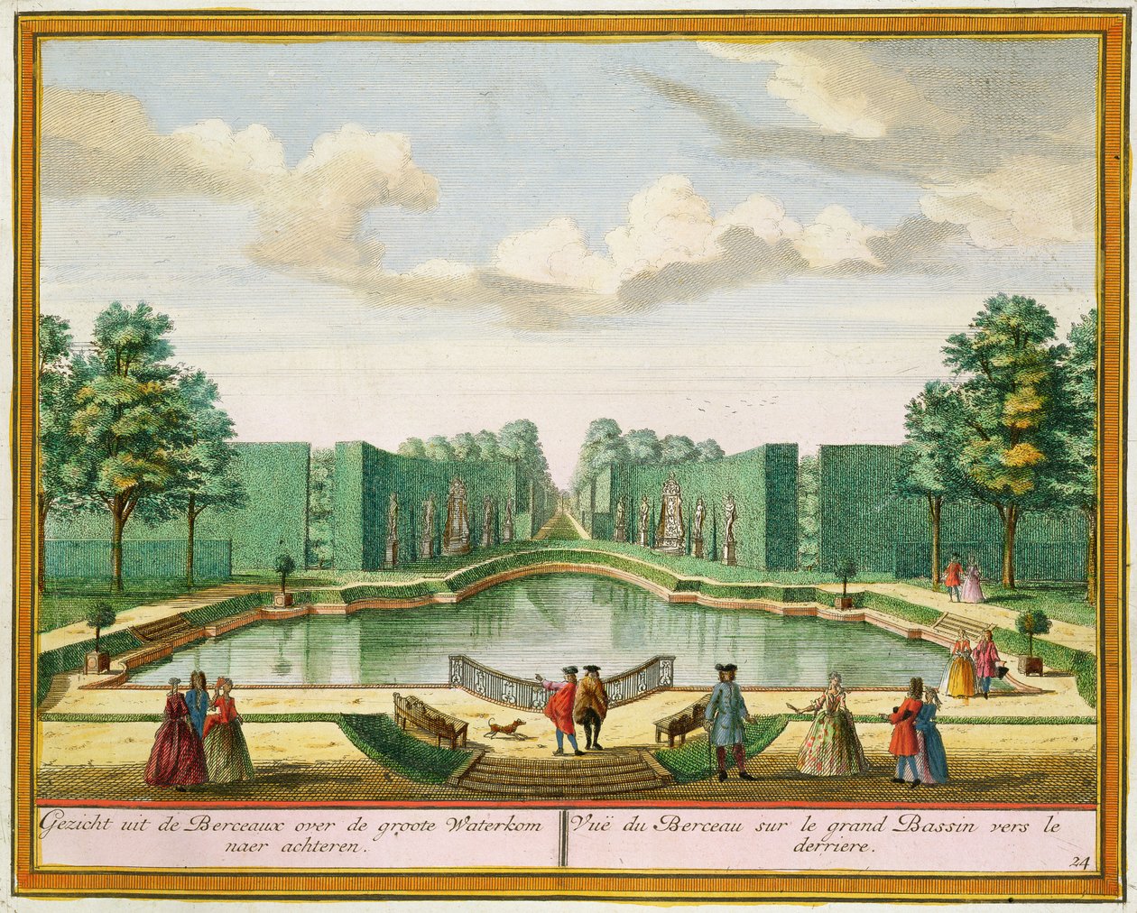 Uitzicht vanaf de prieel over het grote meer, uit Het Zegenpralent Kennemerlant, door Hendrick de Leth en Matthias Brouerius Van Nidek, gepubliceerd ca. 1700-1730 door Dutch School