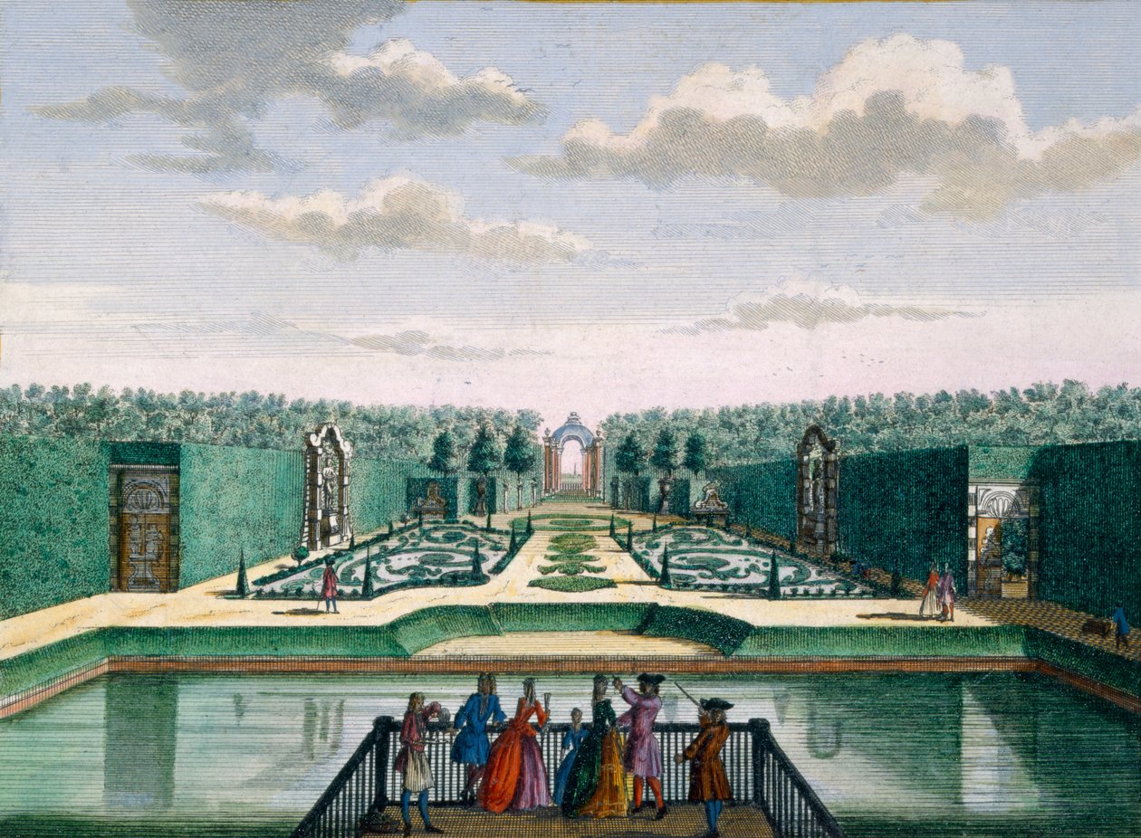 Uitzicht op de parterre en triomfboog, Meerestein, uit Het Zeganpralent Kennemerlant door Hendrick de Leth en Matthias Brouerius Van Nidek, gepubliceerd ca. 1700-1730 door Dutch School