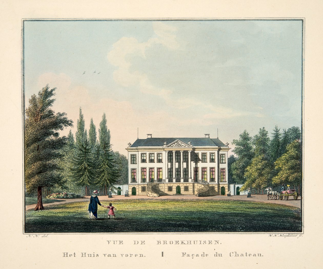 Vue de Broekhuisen. Het Huis van voren. Façade du Chateau door Dutch School