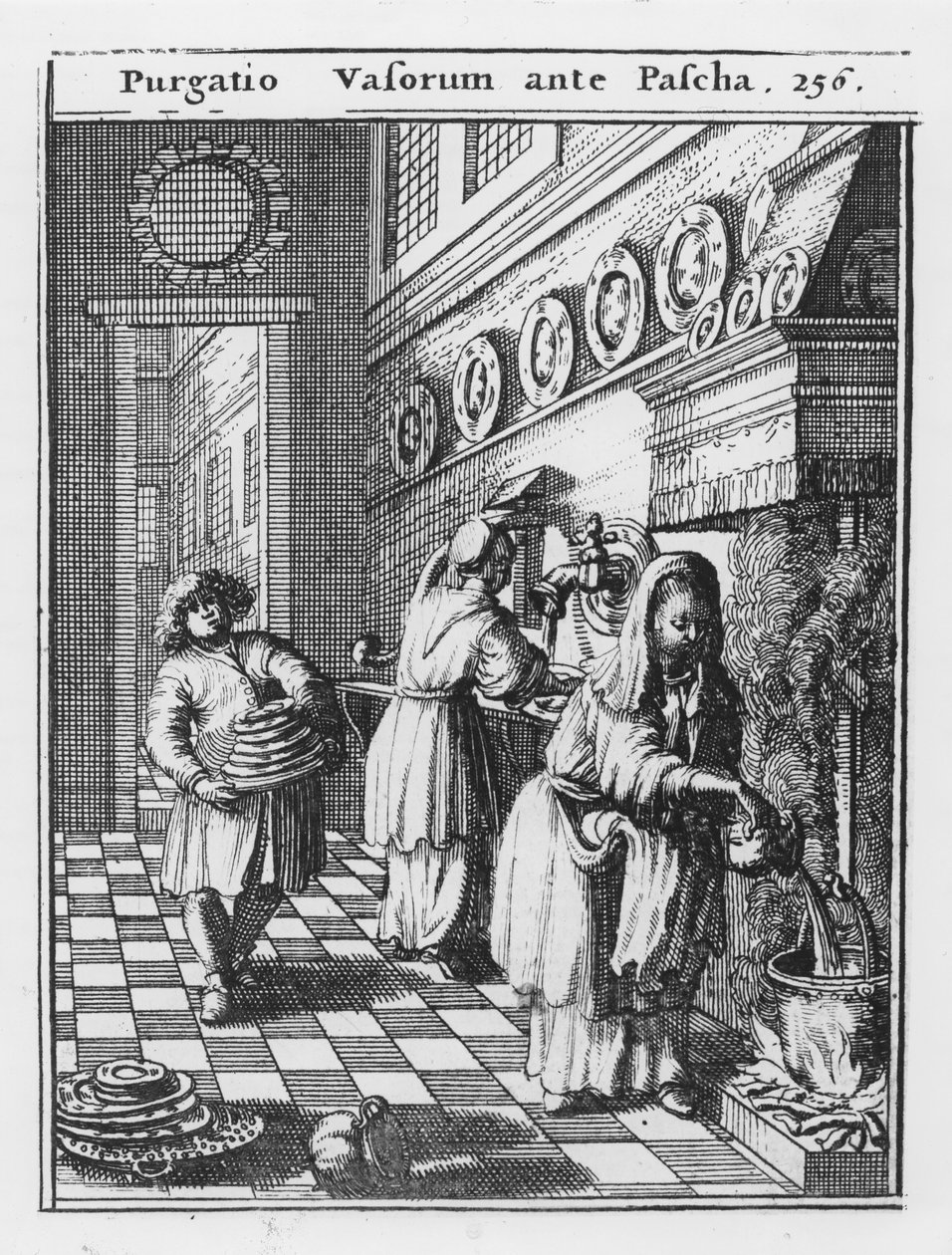 Het wassen van de huishoudelijke vaten voor Pasen (Purgatio Vasorum ante Pascha), illustratie uit 