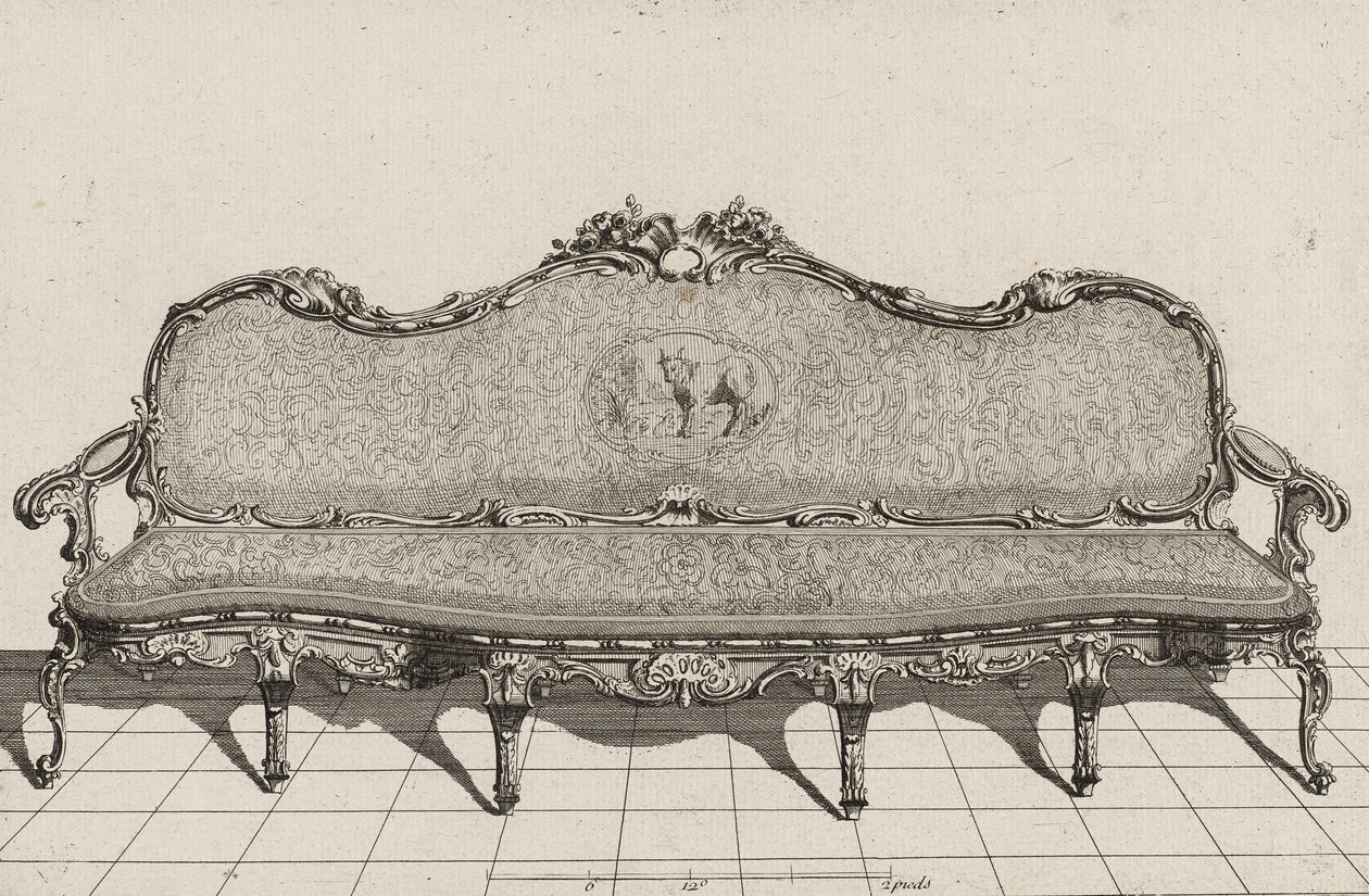 Canapé, tweede helft van de 18e eeuw (gravure op geschept papier) door Duval. A. (after)
