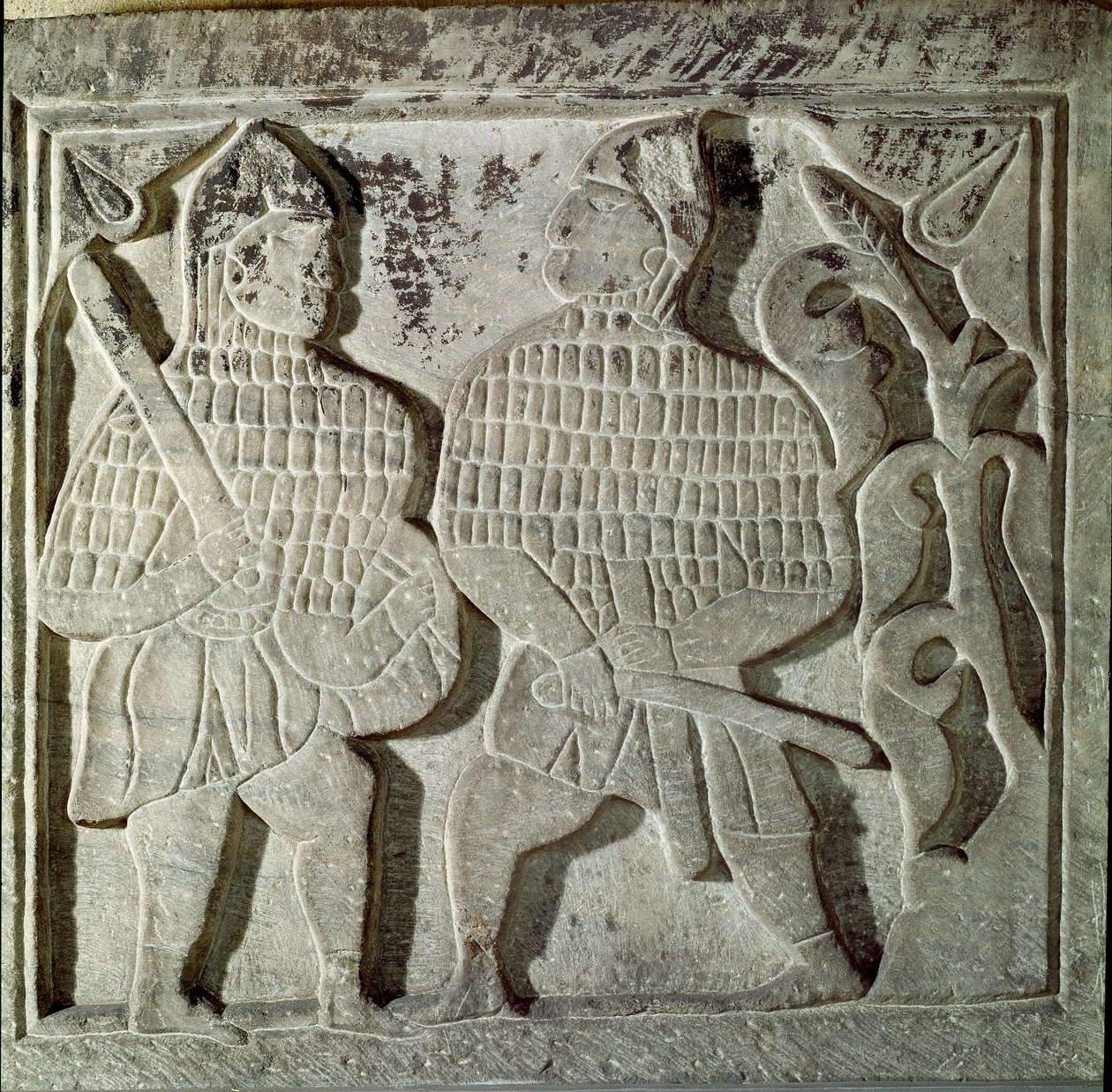 Seljukide kunst: reliëf met twee krijgers door Dynasty Seljuq