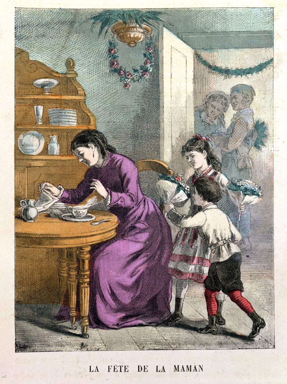 La Fete de la Maman, illustratie uit Beaux Jours et Fetes des Petits Enfants door A. des Tilleuls, eind 19e eeuw door E. Morel