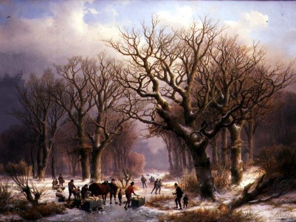 Een winterlandschap door E.J. and Klombeck J.B. Verboeckhoven