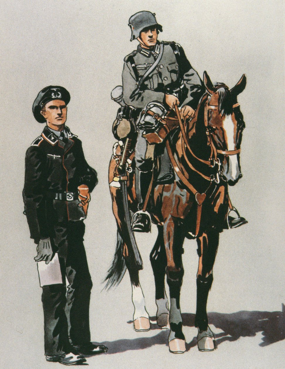 Tankofficier en bereden soldaat van het Duitse leger door E. (after) Dobrich