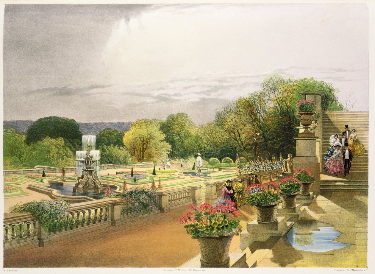 Het parterre, Harewood House nabij Leeds, uitgegeven door Thomas McLean door E. Adveno Brooke