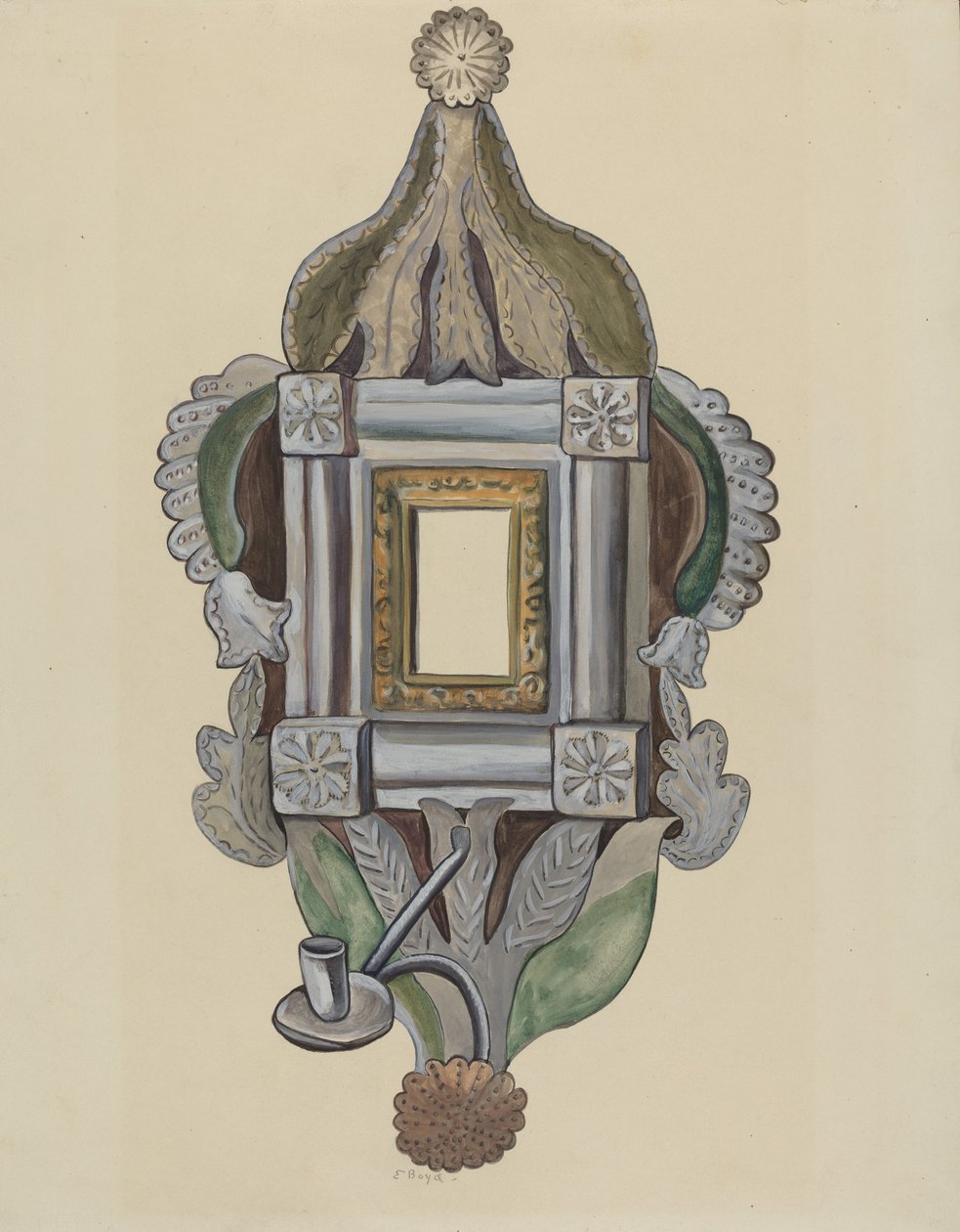 Kandelaar met spiegel door E. Boyd