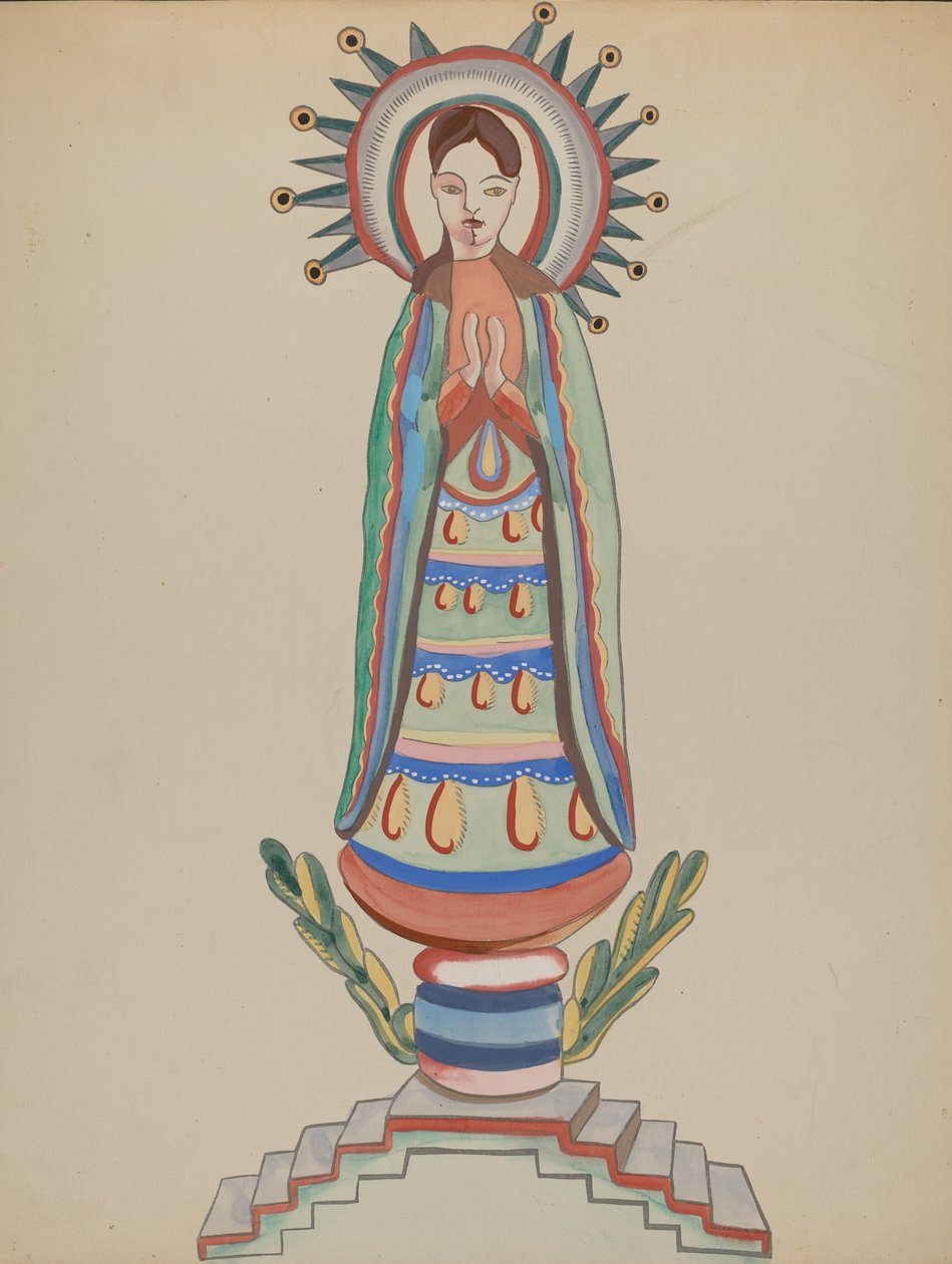 New Mexico, Bulto, polychrome houten figuur, 1935-1942 door E. Boyd