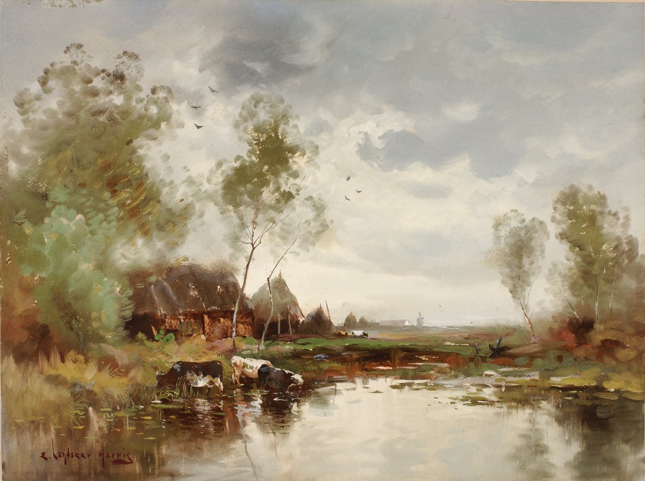 Landschap met windmolen door E. Landseer Harris