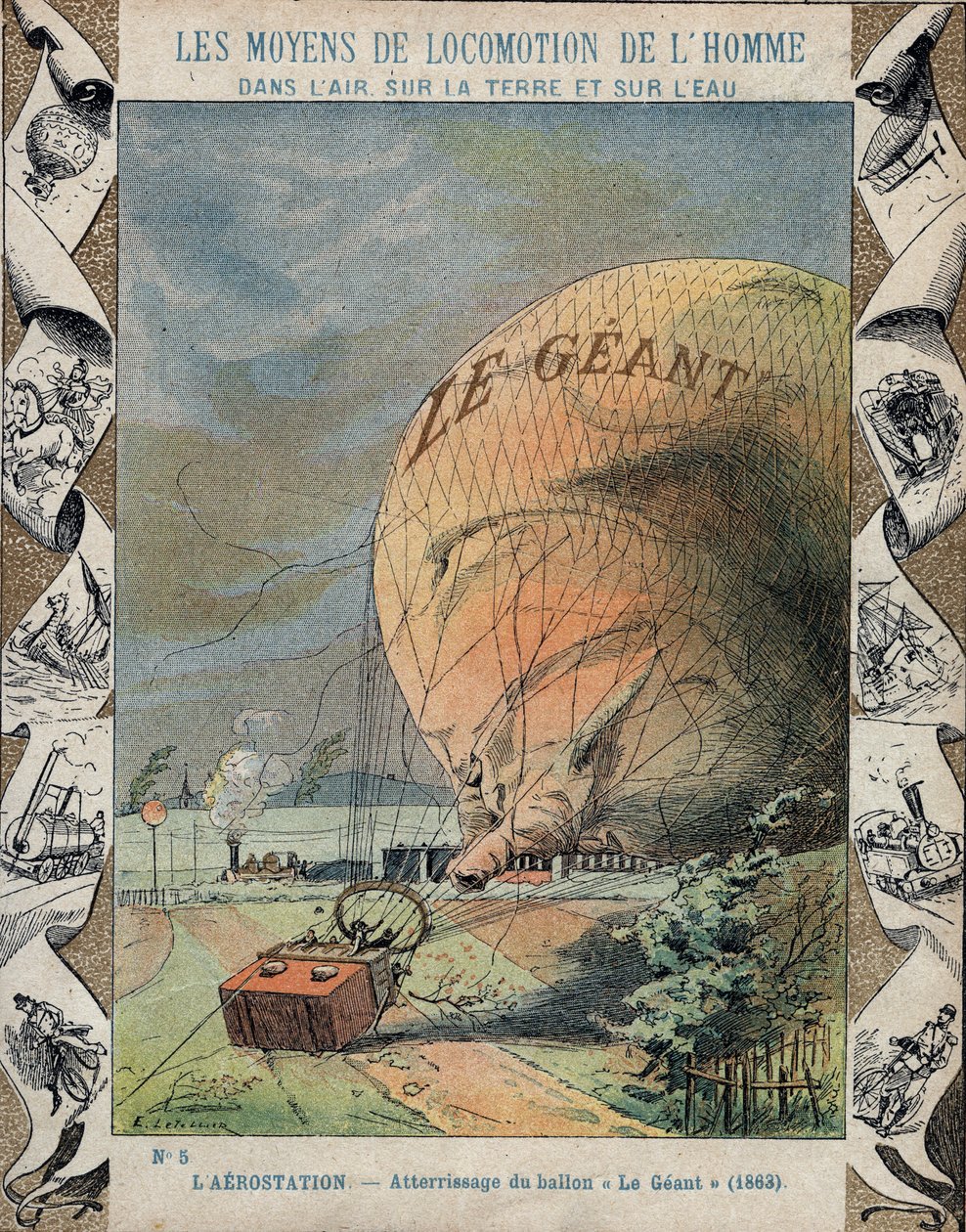 Val van de luchtballon Le Giant nabij Hannover - oktober 1863 door E. Letellier