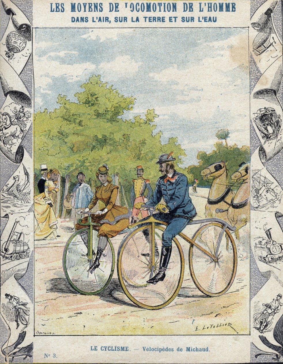 Pierre Michaux en Michaudine velocipedes - Van een beschermhoes voor schoolboeken, eind 19e eeuw - velocipedes a pedale (les michaudines) door Pierre Michaux (1813-1883) door E. Letellier