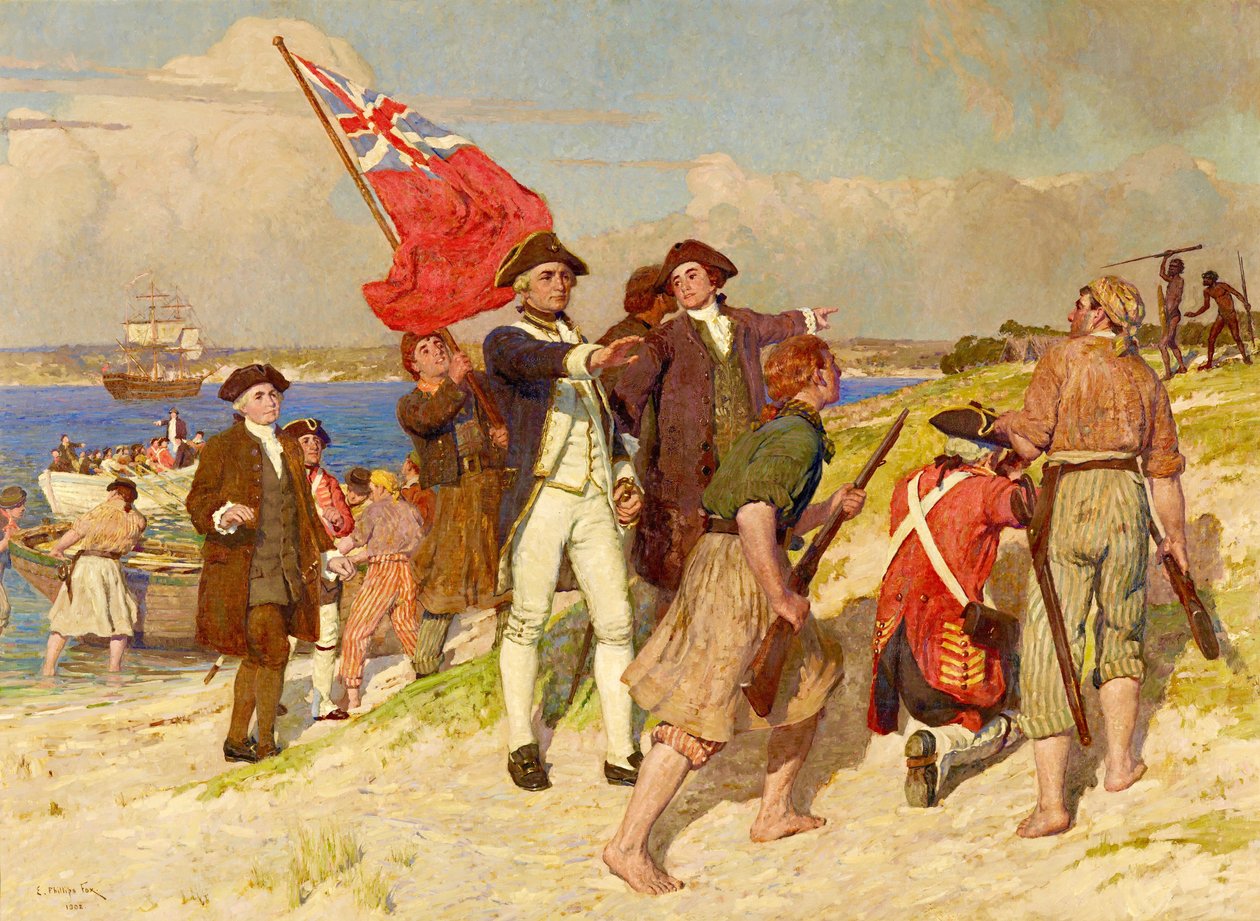 Landing van luitenant James Cook bij Botany Bay, 29 april 1770 (schilderij door E Phillips Fox) door E. Phillips Fox
