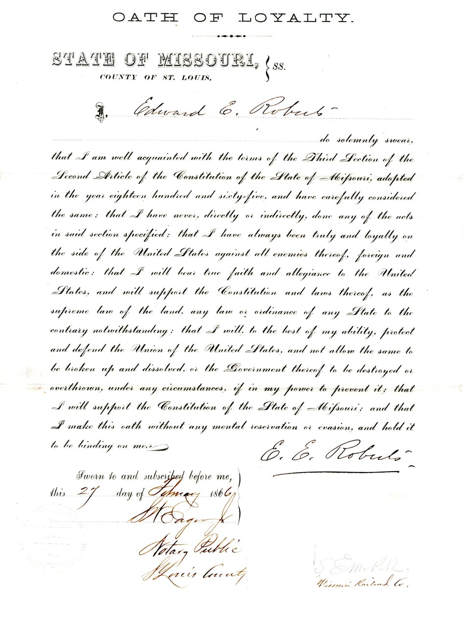 Loyaliteitseed van Edward E. Roberts uit Missouri, County of St. Louis door E. Roberts