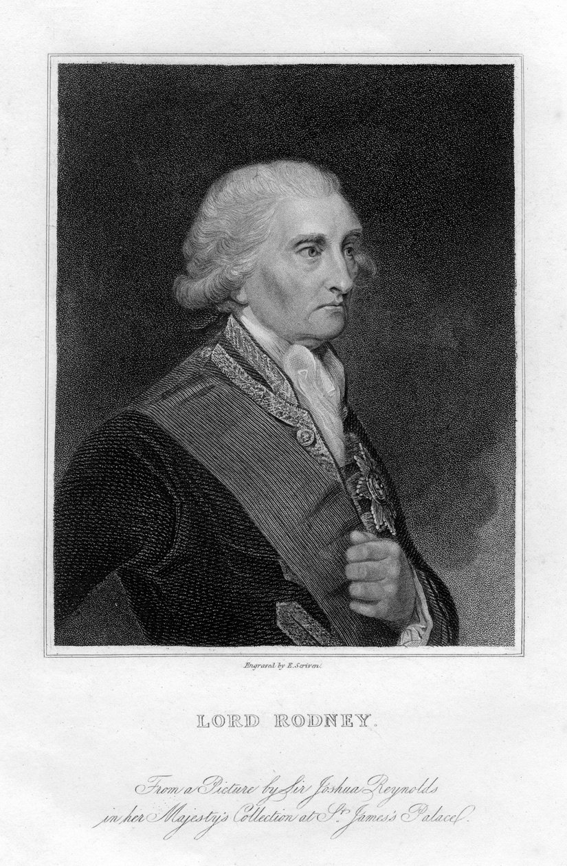 Admiraal George Brydges Rodney 1719-1792, 1e Baron Rodney, 19e eeuw door E. Scriven