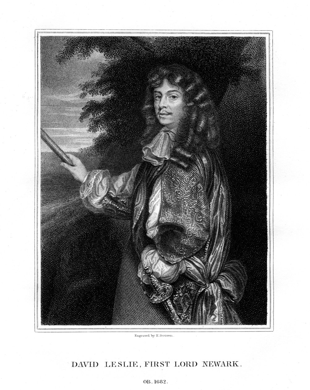 David Leslie, Lord Newark, Schotse cavalerieofficier, 1827 door E. Scriven