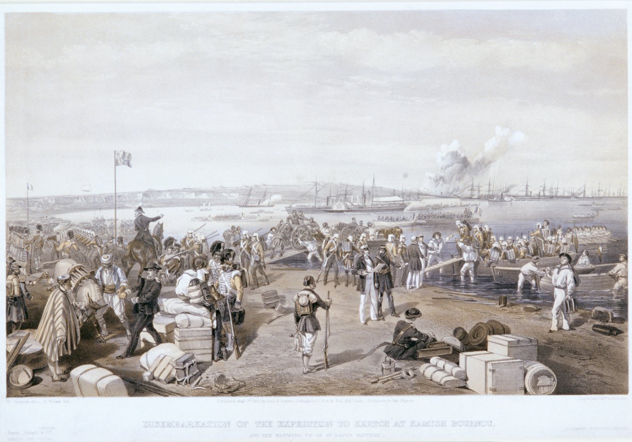 Ontscheping van de expeditie naar Kertch bij Kamish Bournou, 1855 door E Walker