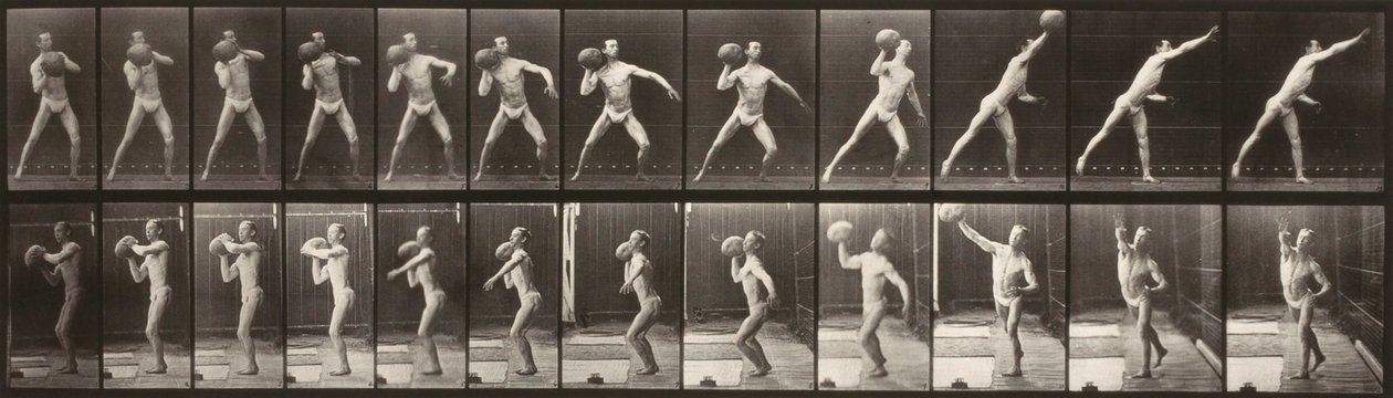 Voortbeweging van dieren (plaat 319) (Man die een bal gooit) door Eadweard Muybridge