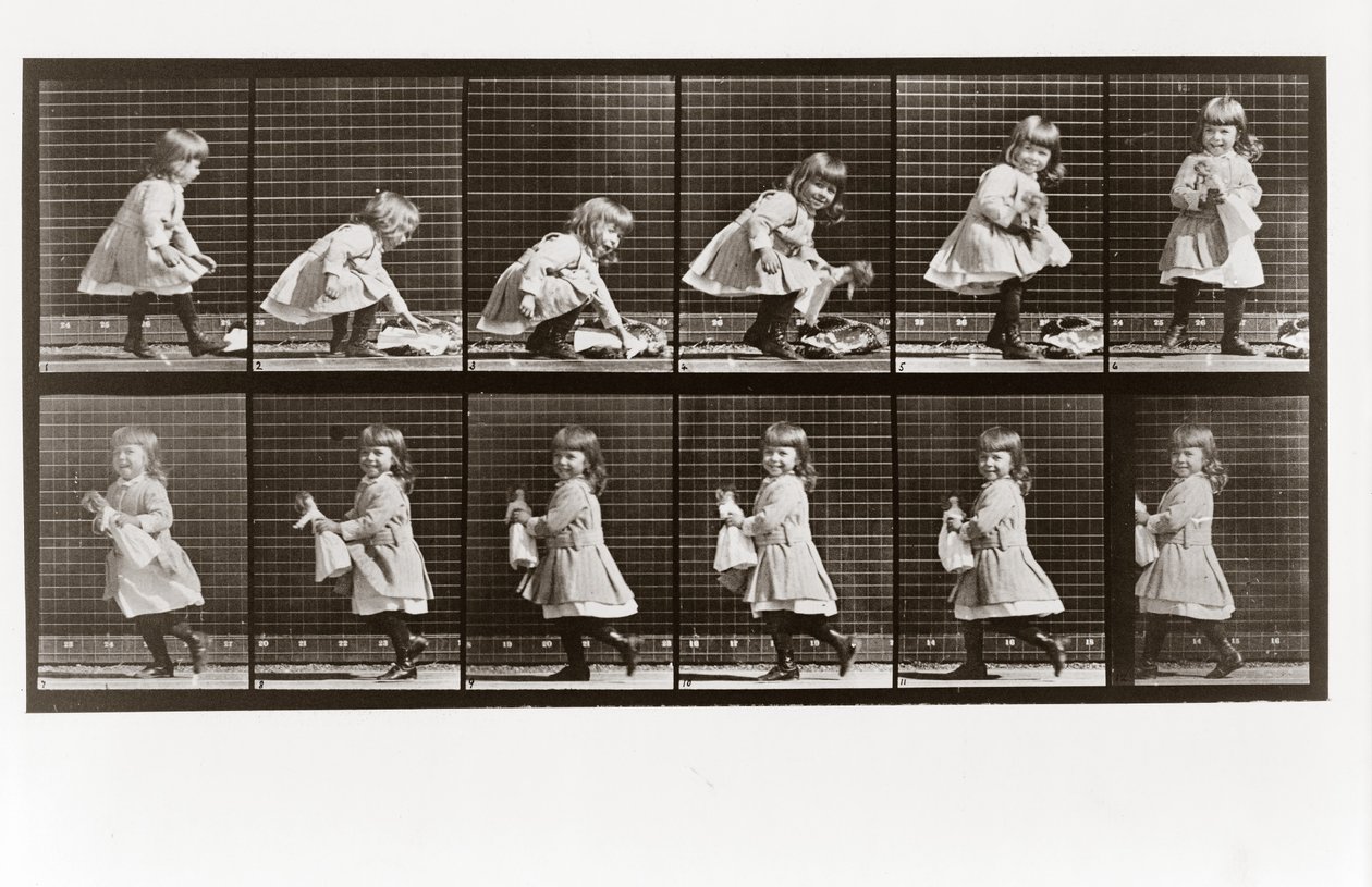 Kind dat met pop speelt, Plaat 481 uit Animal Locomotion, 1887 door Eadweard Muybridge
