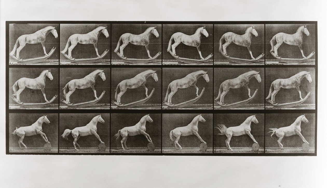 Paard op schommels en paard dat een vat rolt, Plaat 649 uit Animal Locomotion, 1887 door Eadweard Muybridge
