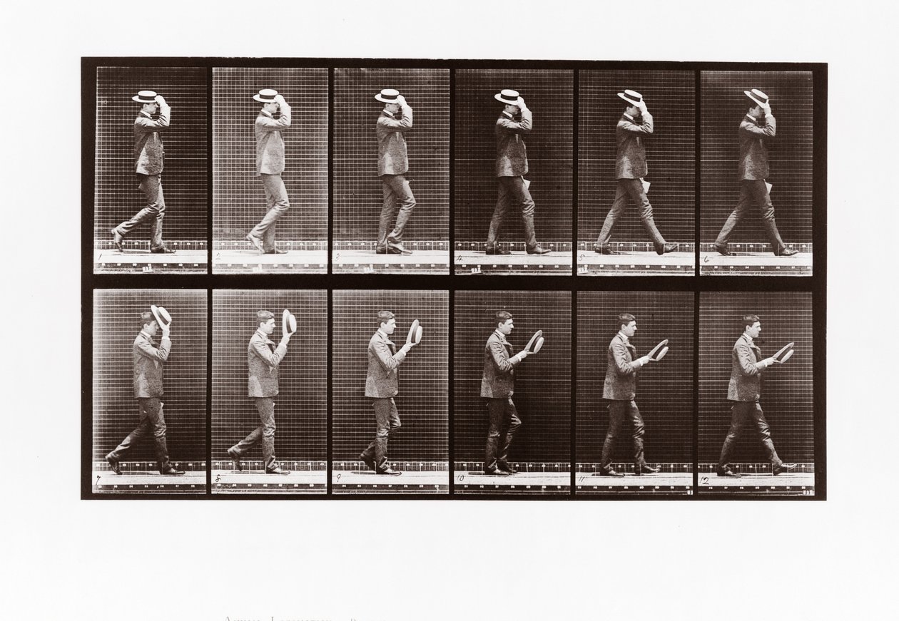 Man die zijn hoed afneemt, Plaat 44 uit Animal Locomotion, 1887 door Eadweard Muybridge