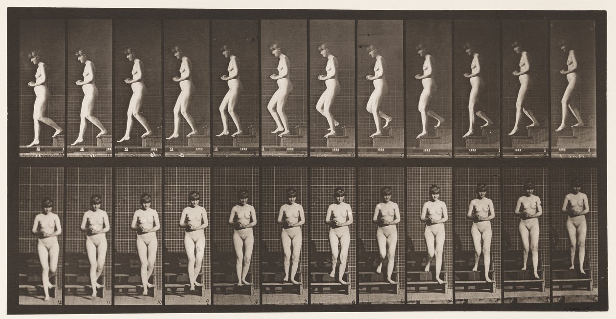 Trap aflopen, handen gevouwen door Eadweard Muybridge