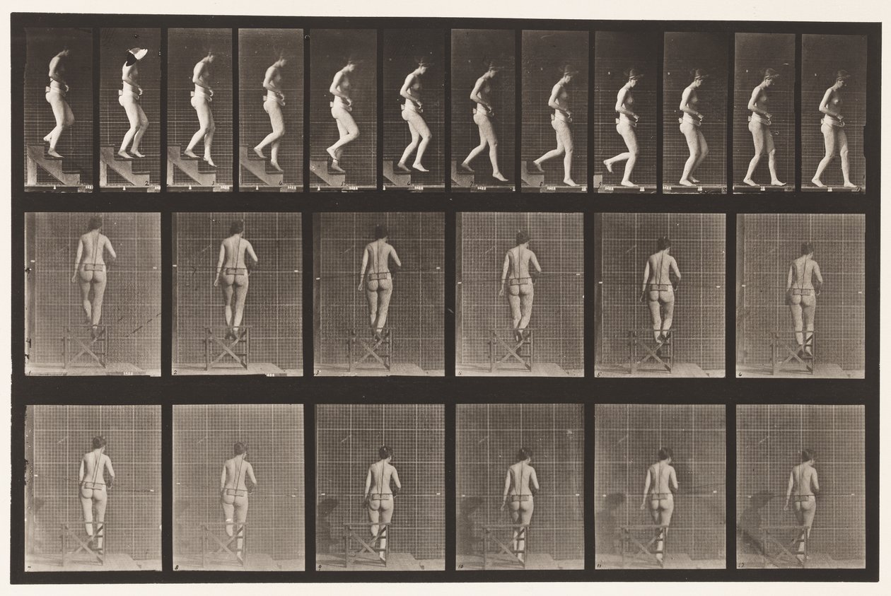 Trap aflopen, handen gevouwen door Eadweard Muybridge