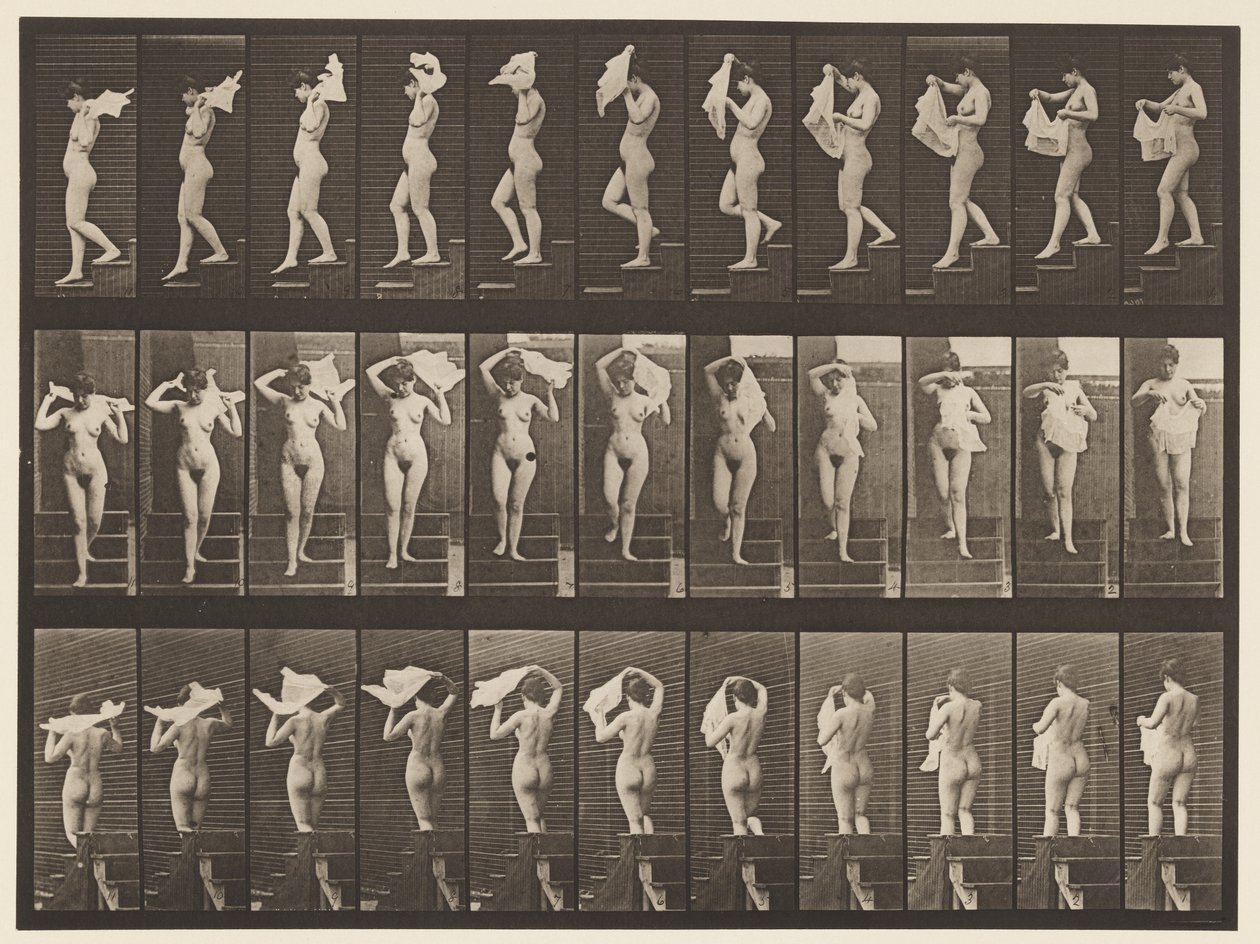 Trap aflopen, zakdoek over schouders gooien door Eadweard Muybridge