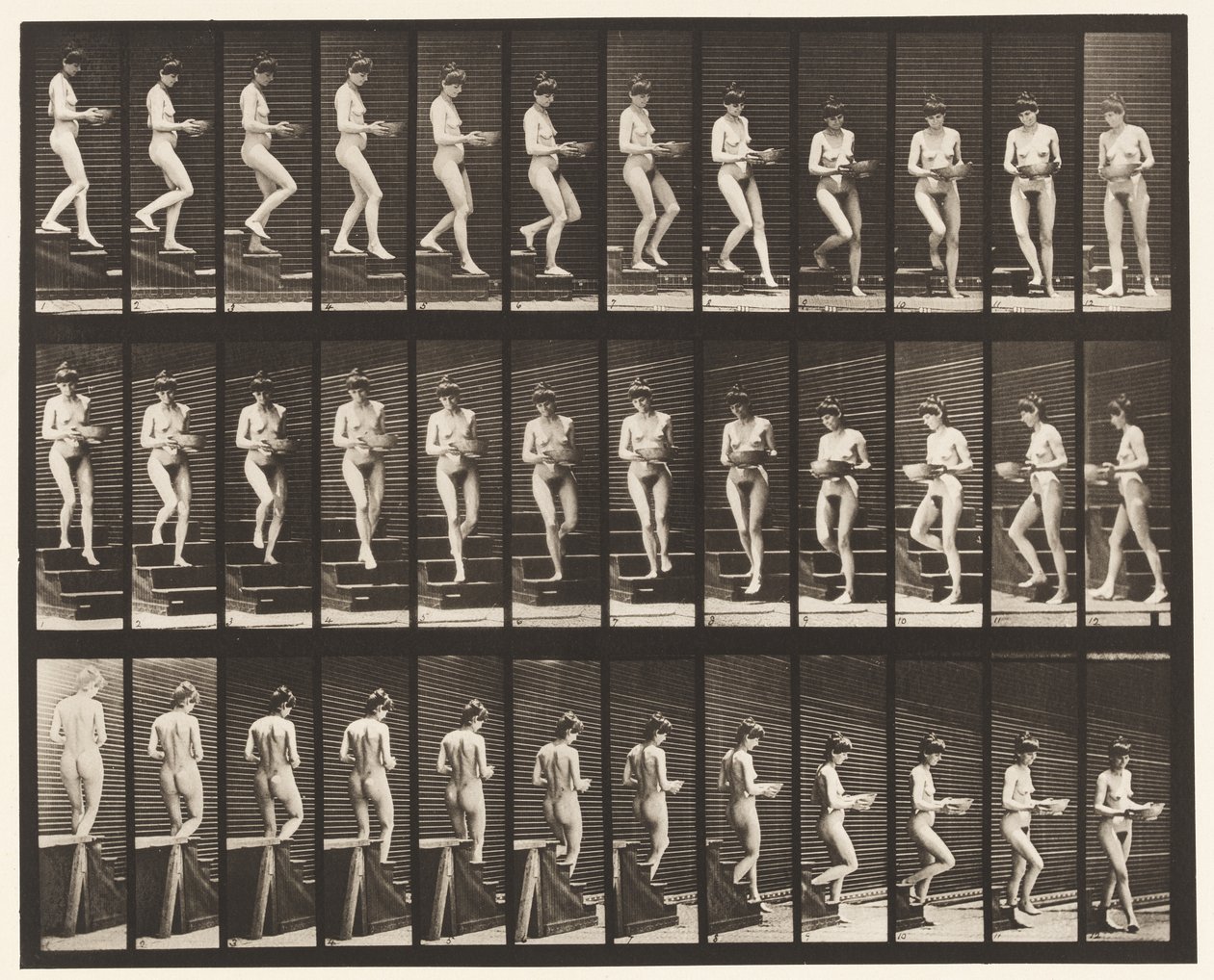 Plaat 144. Trap af, bassin draaiend in handen door Eadweard Muybridge