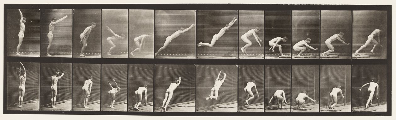 Plaat 162. Springen; Staande brede sprong door Eadweard Muybridge