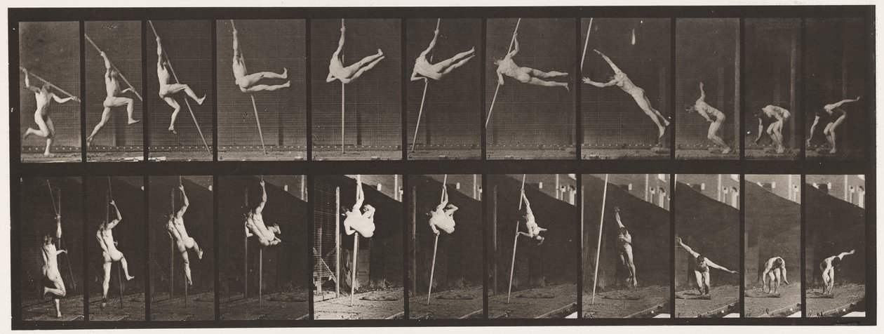 Plaat 164. Springen; polsstokhoogspringen, 1872-1885 door Eadweard Muybridge