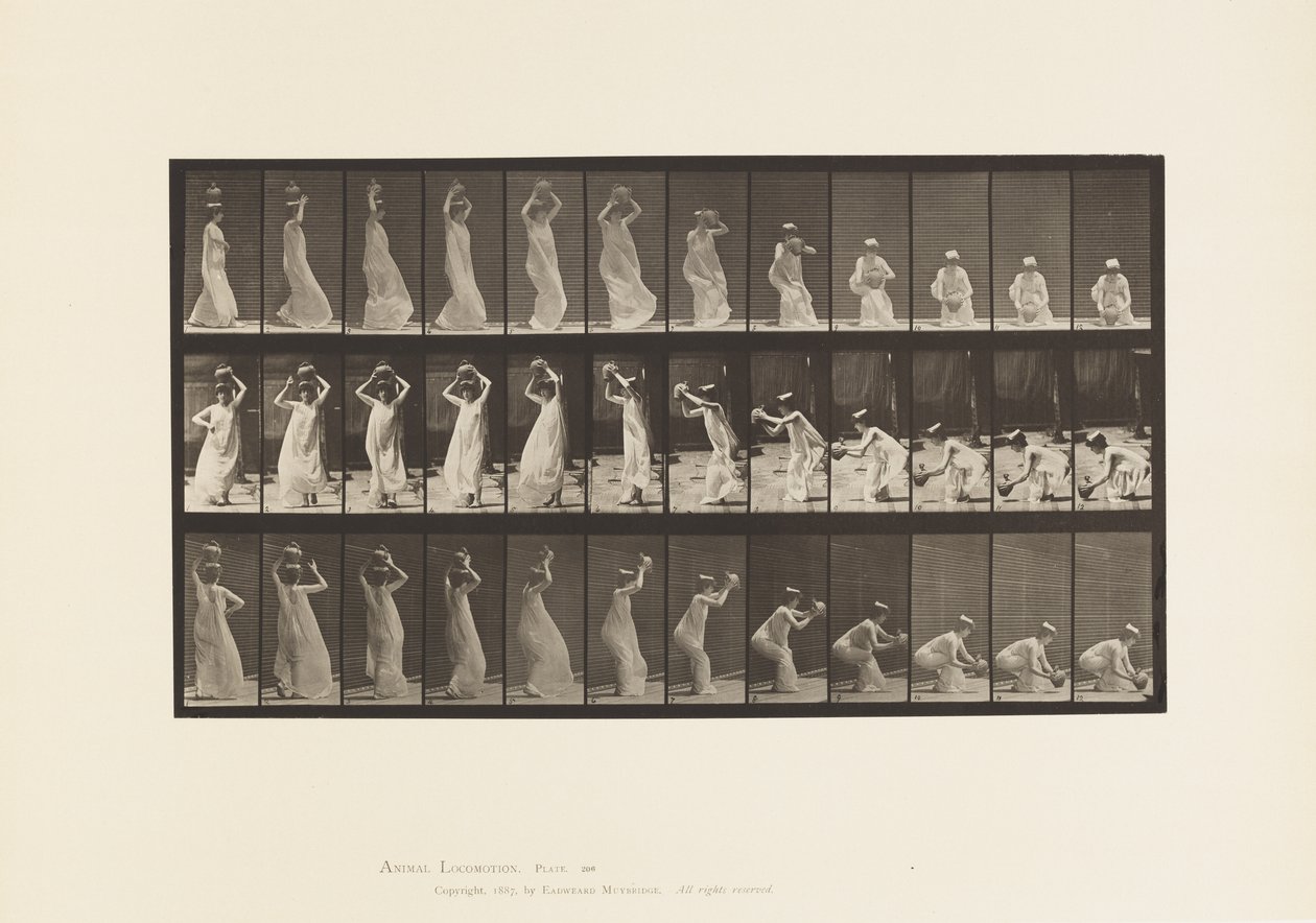 Plaat 206. Waterkruik op Hoofd Dragen, Draaien en Plaatsen door Eadweard Muybridge