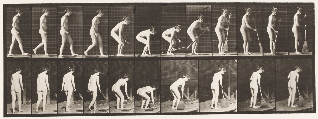 Plaat 219. Bukken en Bezem Optillen en Vegen door Eadweard Muybridge